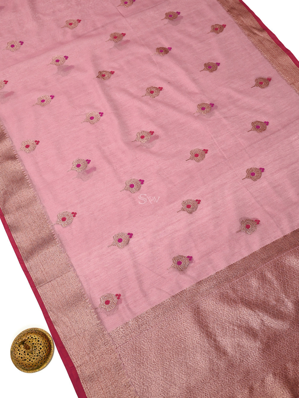 Pastel Pink Booti Chanderi Silk Handloom Banarasi Saree - Sacred Weaves
