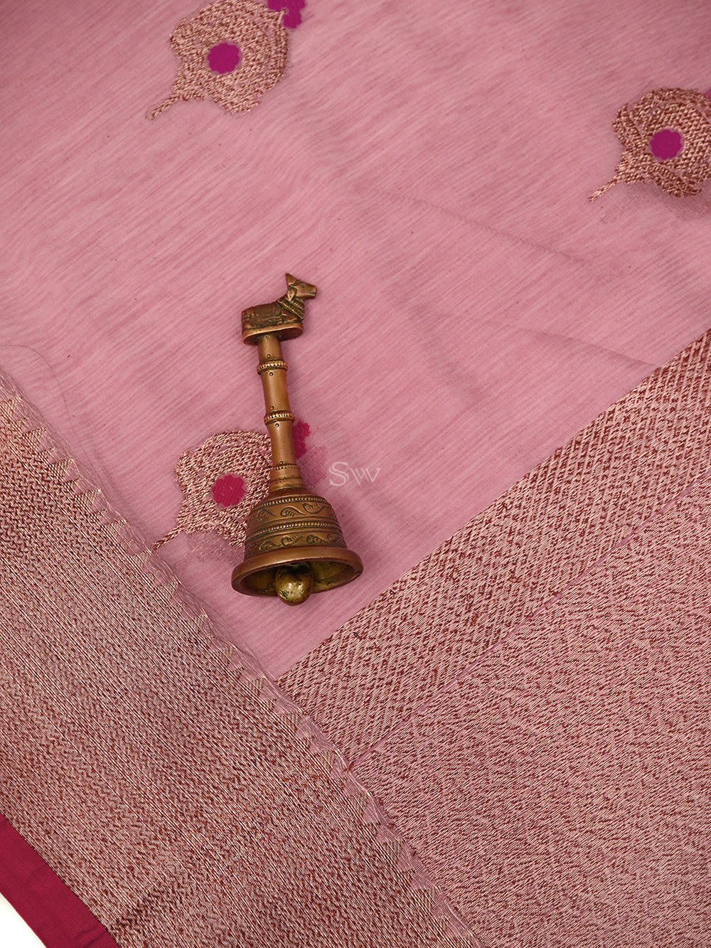 Pastel Pink Booti Chanderi Silk Handloom Banarasi Saree - Sacred Weaves