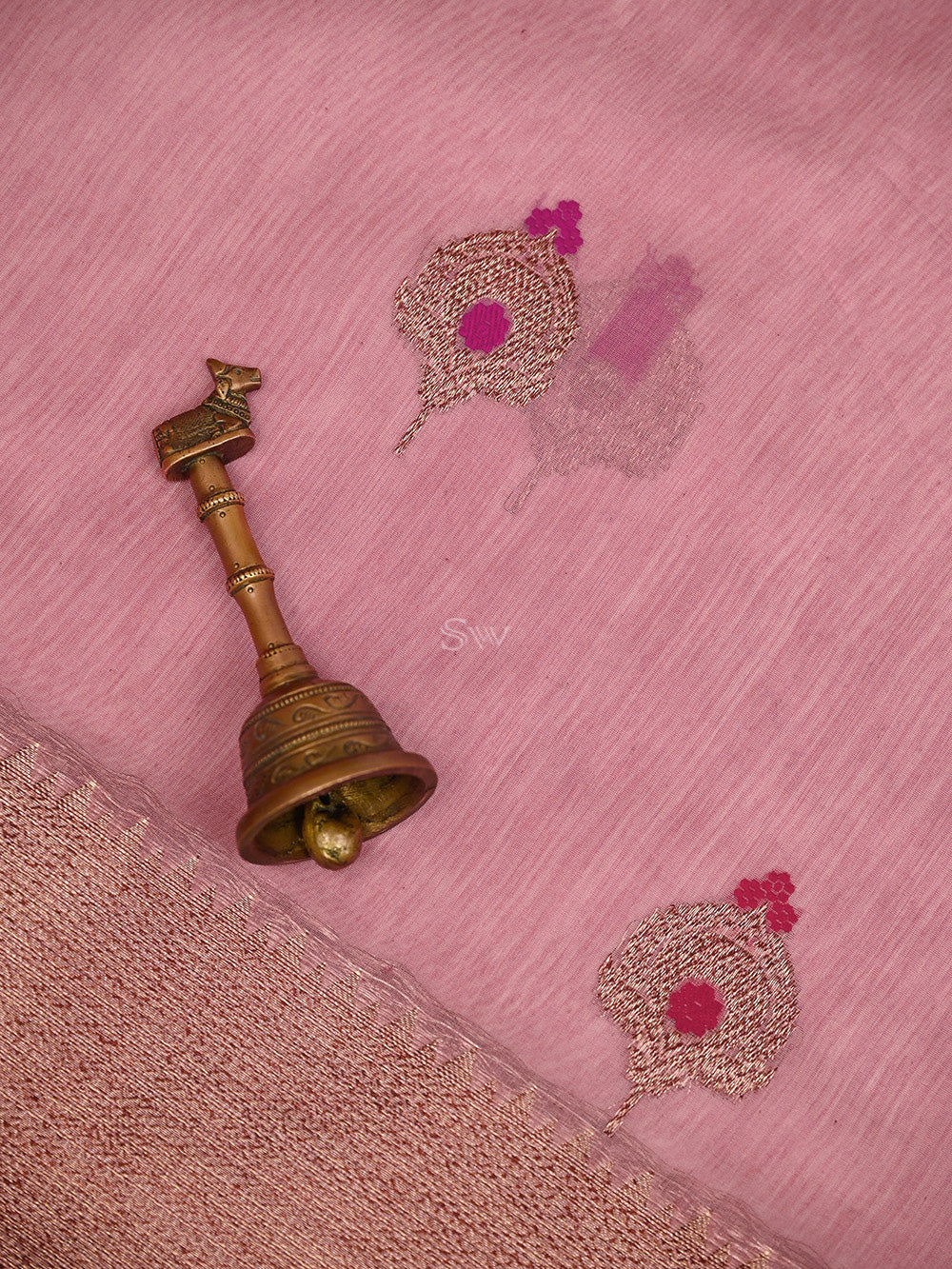 Pastel Pink Booti Chanderi Silk Handloom Banarasi Saree - Sacred Weaves