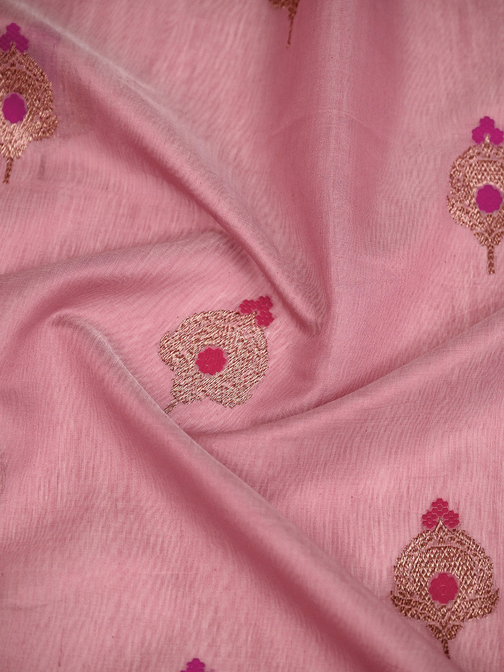Pastel Pink Booti Chanderi Silk Handloom Banarasi Saree - Sacred Weaves