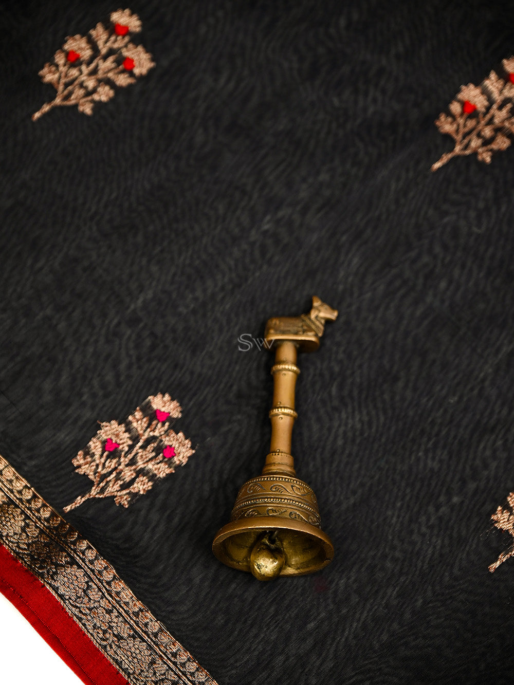 Black Booti Chanderi Silk Handloom Banarasi Saree - Sacred Weaves