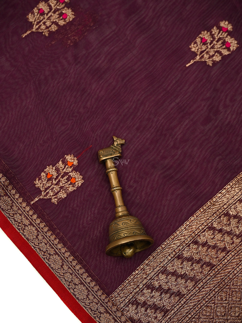 Wine Booti Chanderi Silk Handloom Banarasi Saree - Sacred Weaves