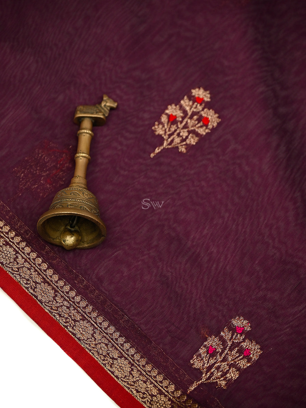 Wine Booti Chanderi Silk Handloom Banarasi Saree - Sacred Weaves