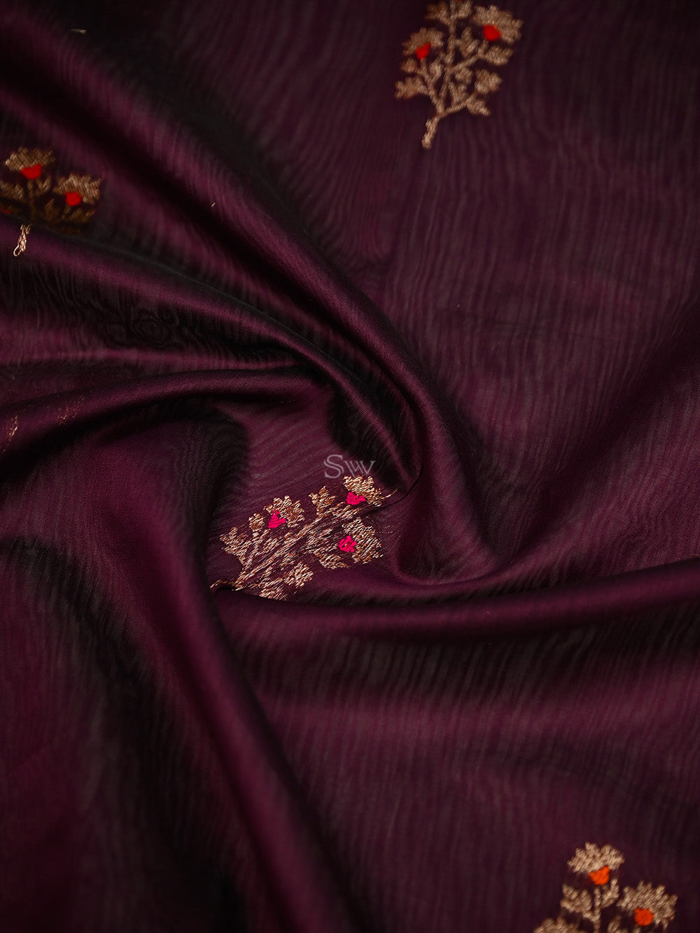 Wine Booti Chanderi Silk Handloom Banarasi Saree - Sacred Weaves