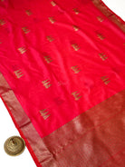Dark Pink Booti Chanderi Silk Handloom Banarasi Saree - Sacred Weaves