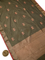 Dark Olive Green Booti Chanderi Silk Handloom Banarasi Saree - Sacred Weaves