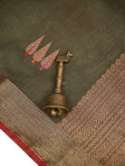 Dark Olive Green Booti Chanderi Silk Handloom Banarasi Saree - Sacred Weaves
