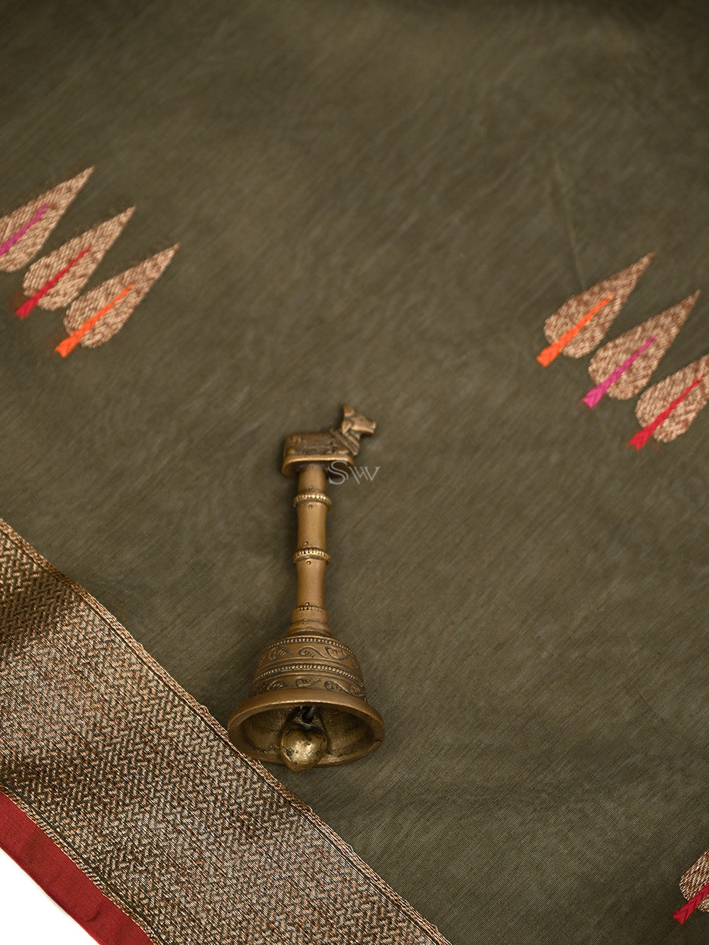 Dark Olive Green Booti Chanderi Silk Handloom Banarasi Saree - Sacred Weaves