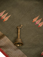 Dark Olive Green Booti Chanderi Silk Handloom Banarasi Saree - Sacred Weaves