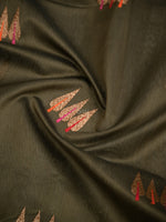 Dark Olive Green Booti Chanderi Silk Handloom Banarasi Saree - Sacred Weaves