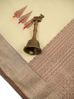 Cream Booti Chanderi Silk Handloom Banarasi Saree