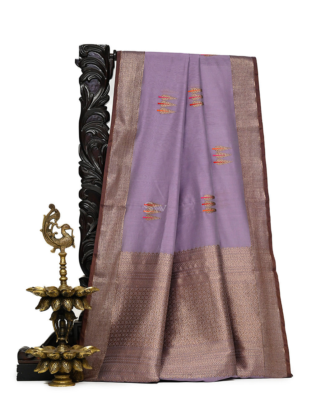 Pastel Purple Booti Chanderi Silk Handloom Banarasi Saree - Sacred Weaves