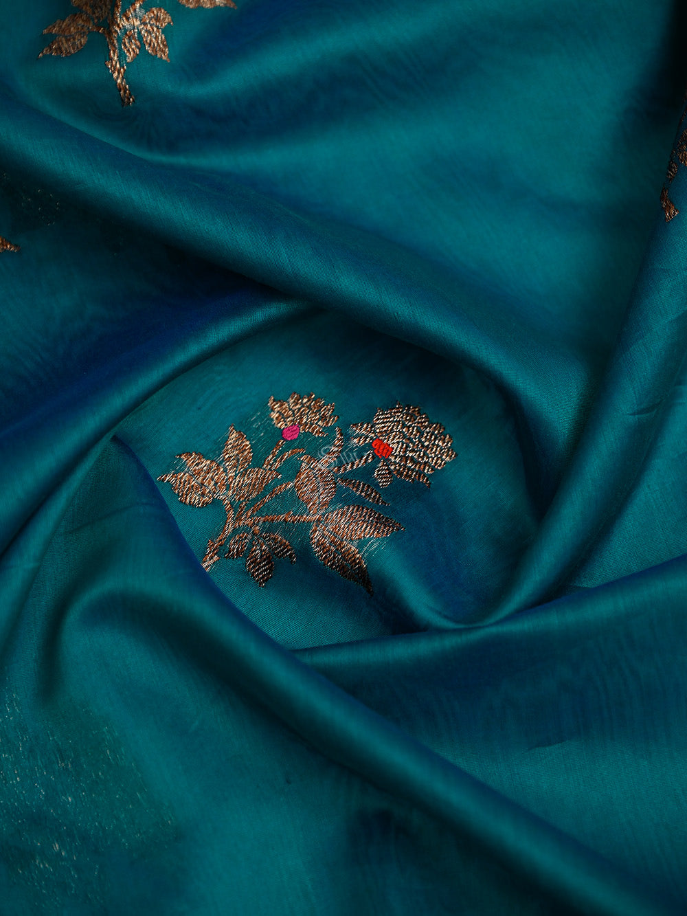 Green Blue Booti Chanderi Silk Handloom Banarasi Saree - Sacred Weaves