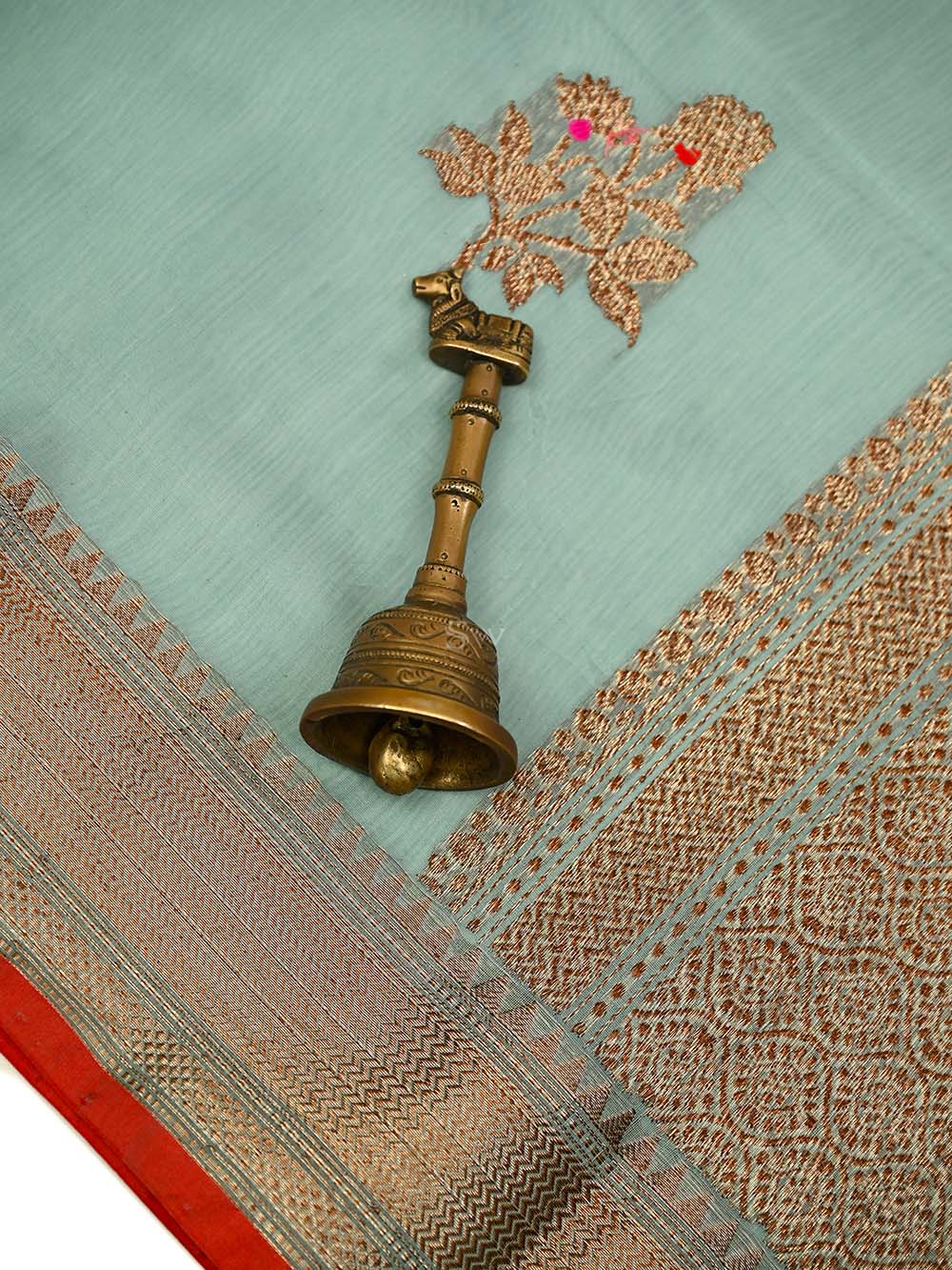 Mint Green Booti Chanderi Silk Handloom Banarasi Saree - Sacred Weaves