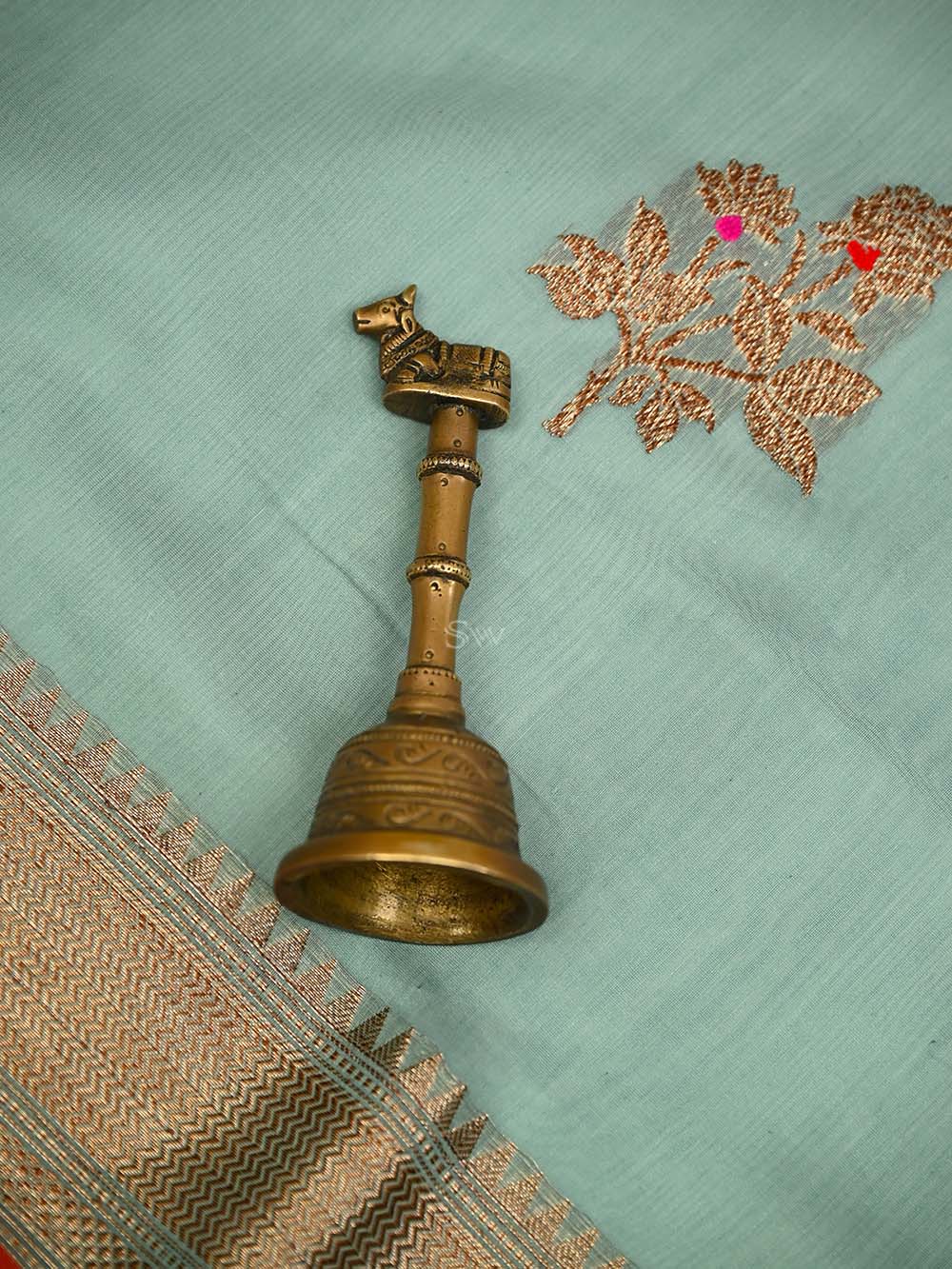 Mint Green Booti Chanderi Silk Handloom Banarasi Saree - Sacred Weaves