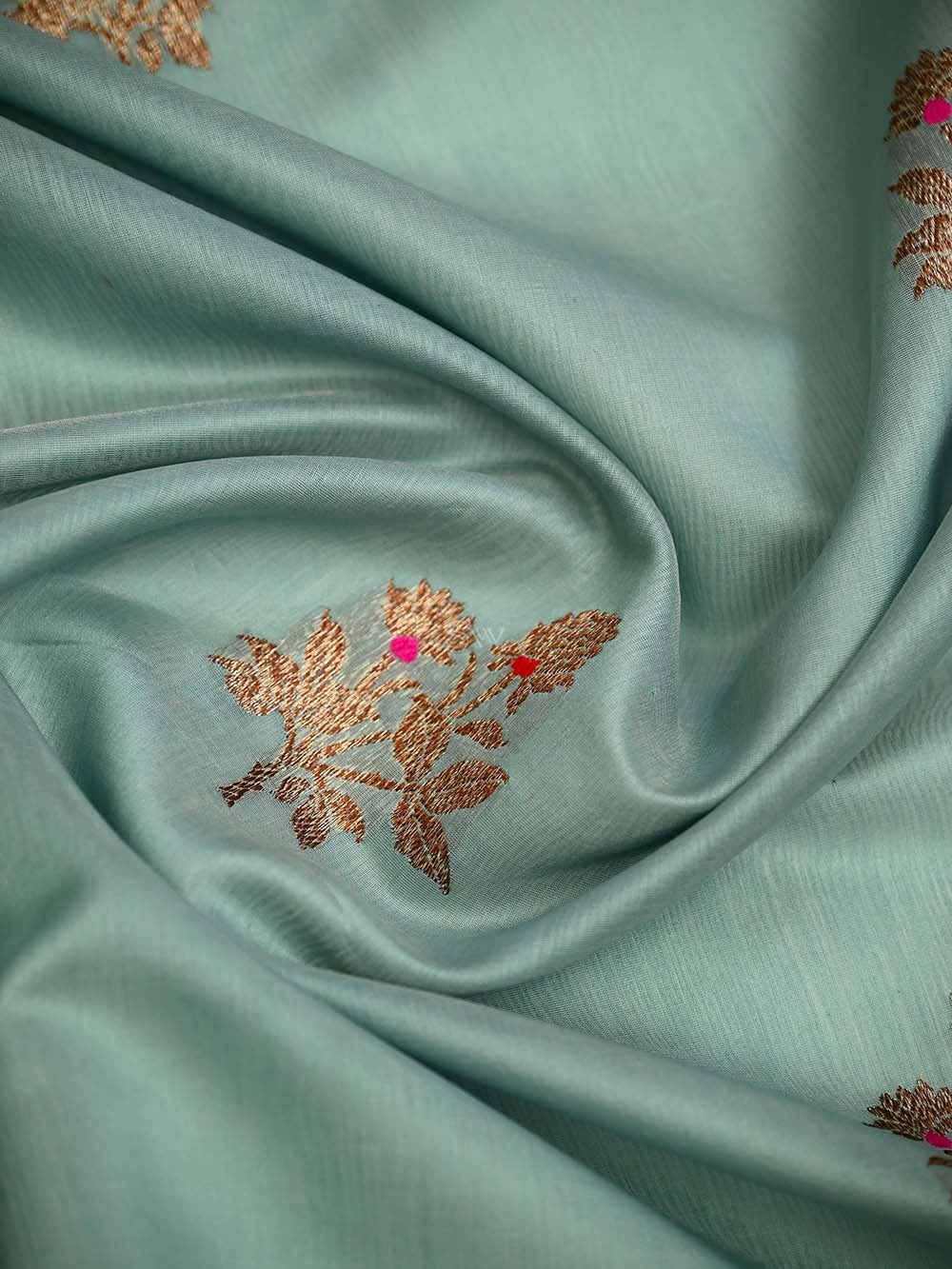 Mint Green Booti Chanderi Silk Handloom Banarasi Saree - Sacred Weaves
