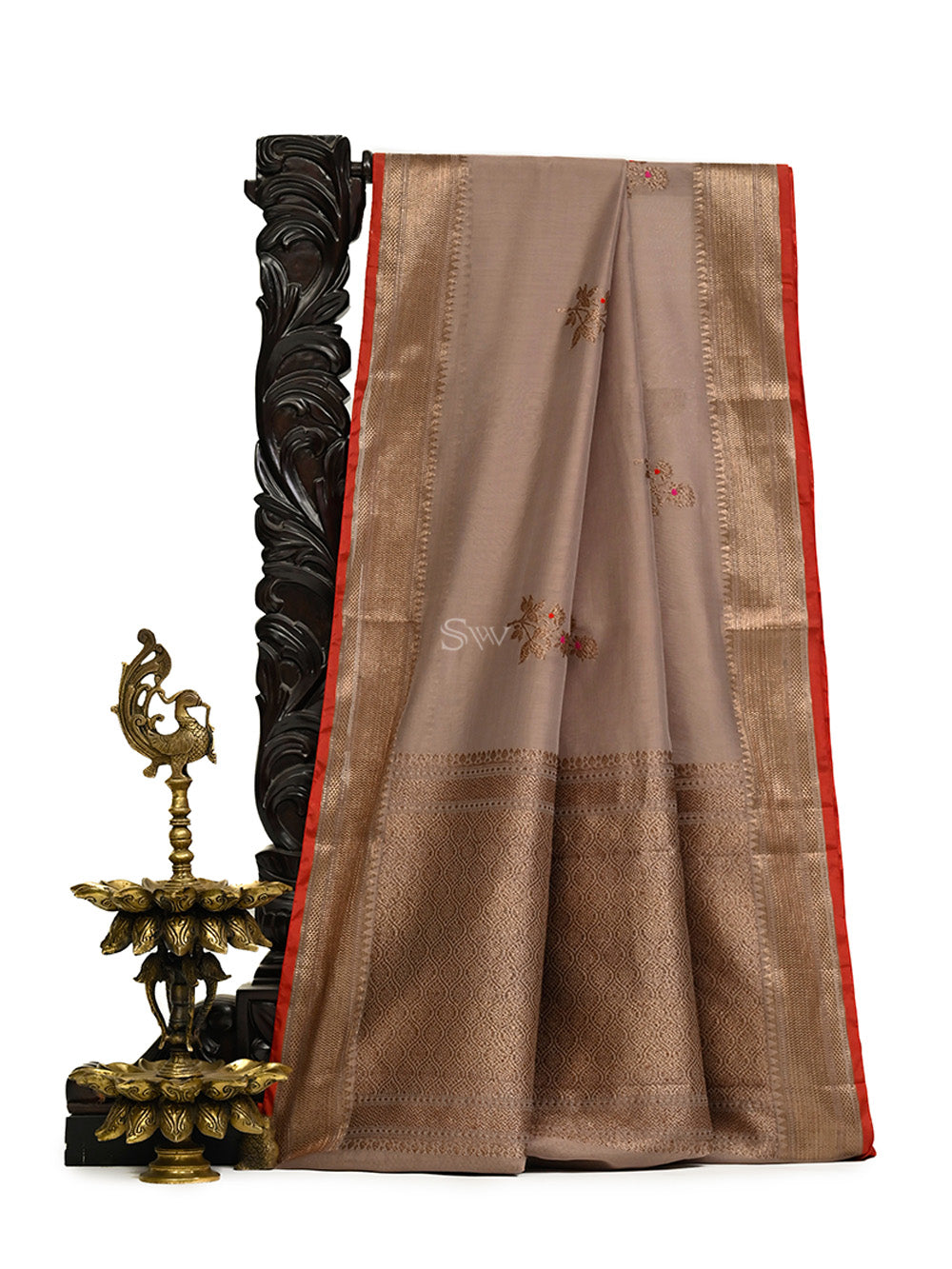 Dusty Pink Booti Chanderi Silk Handloom Banarasi Saree - Sacred Weaves