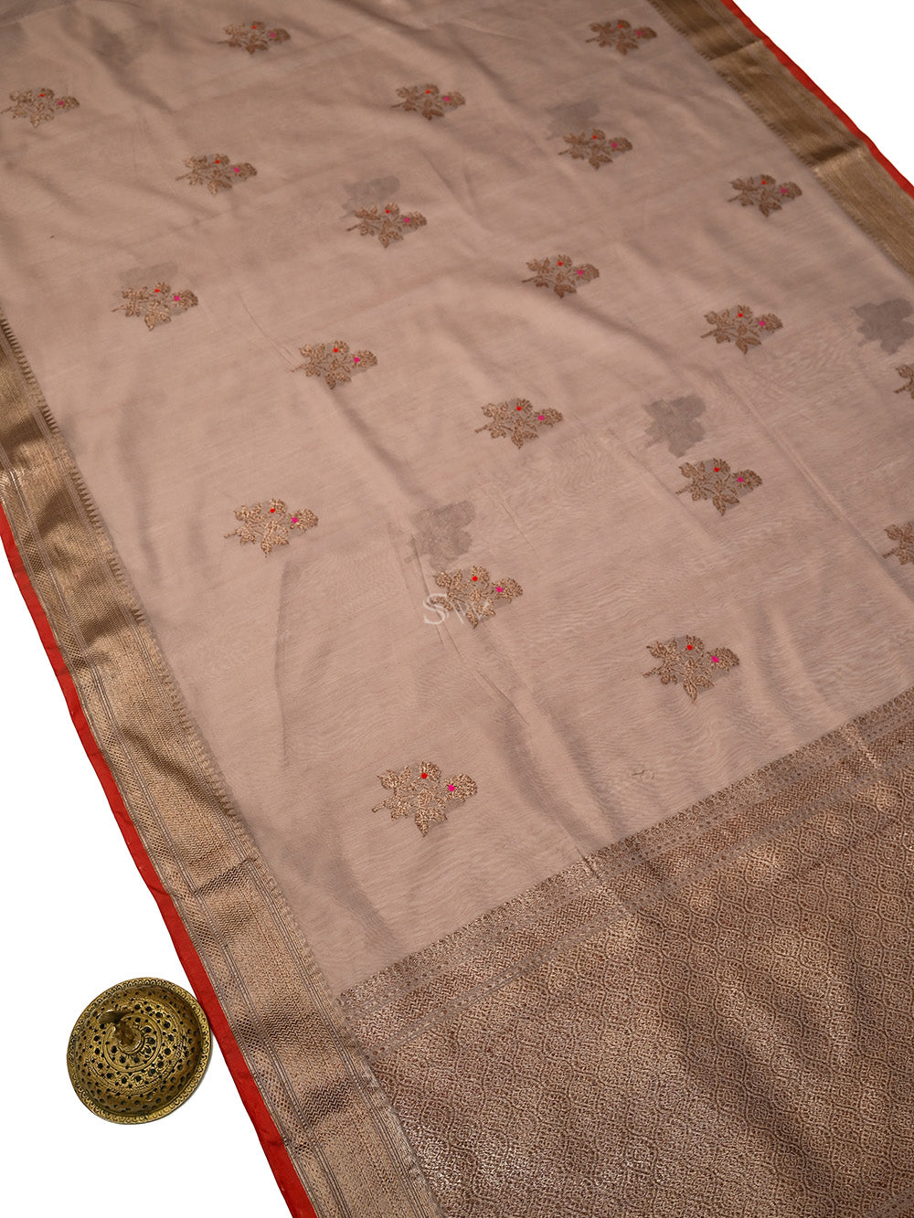 Dusty Pink Booti Chanderi Silk Handloom Banarasi Saree - Sacred Weaves