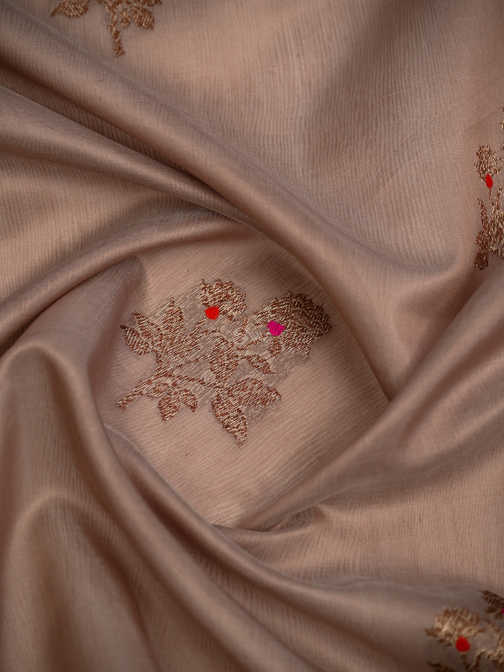 Dusty Pink Booti Chanderi Silk Handloom Banarasi Saree - Sacred Weaves