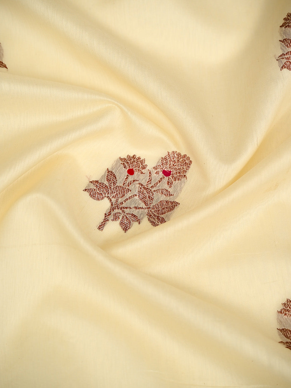 Cream Booti Chanderi Silk Handloom Banarasi Saree - Sacred Weaves