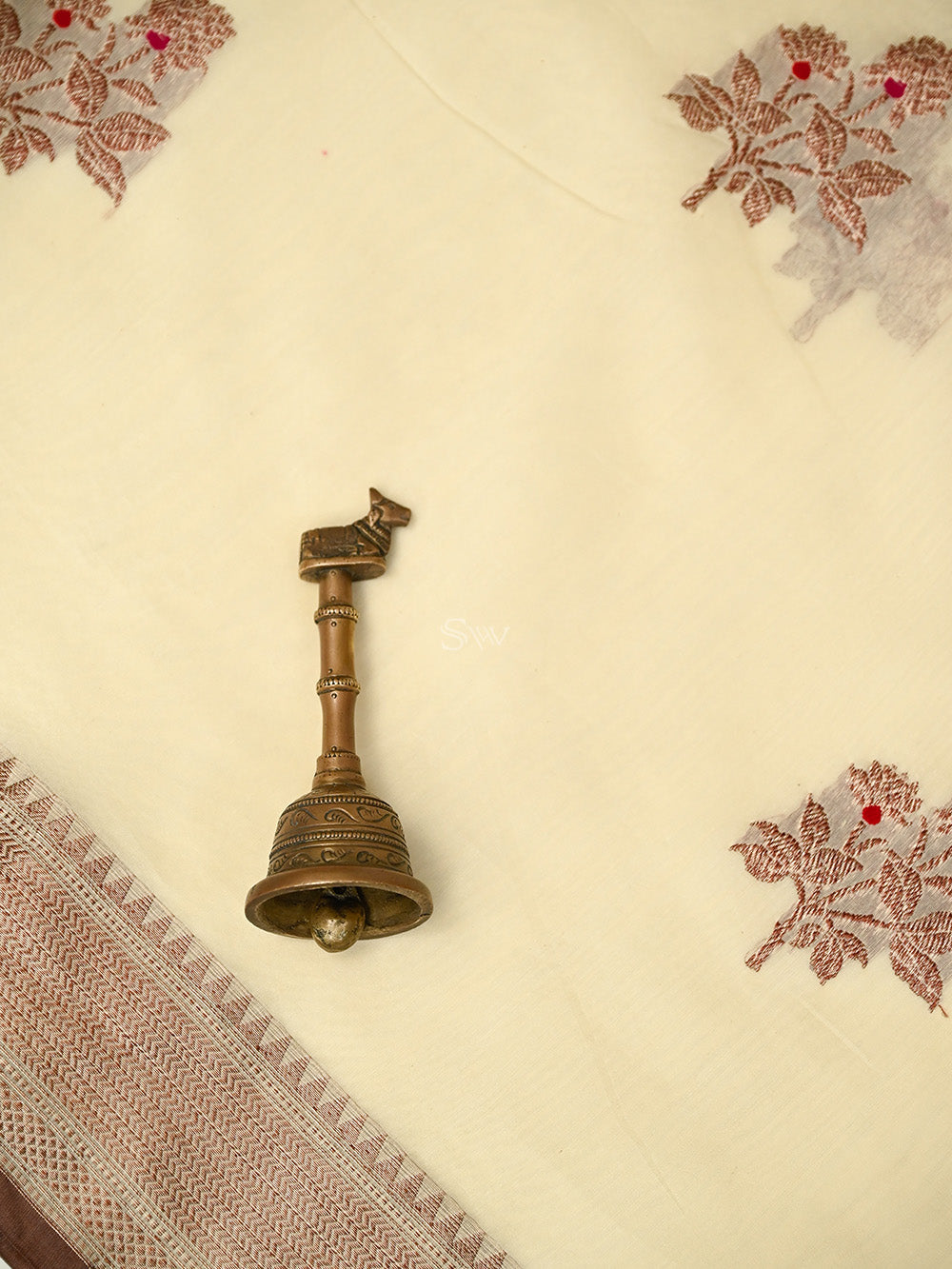 Cream Booti Chanderi Silk Handloom Banarasi Saree - Sacred Weaves