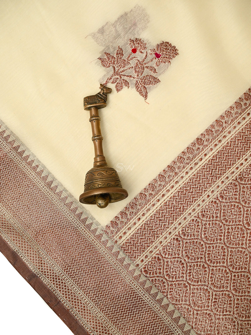 Cream Booti Chanderi Silk Handloom Banarasi Saree - Sacred Weaves