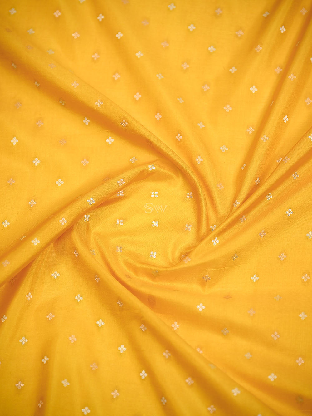 Yellow Booti Katan Silk Handloom Banarasi Saree - Sacred Weaves