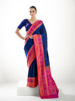 Blue Booti Katan Silk Handloom Banarasi Saree - Sacred Weaves