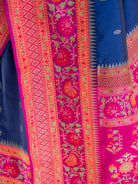 Blue Booti Katan Silk Handloom Banarasi Saree - Sacred Weaves