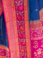 Blue Booti Katan Silk Handloom Banarasi Saree - Sacred Weaves