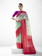 Aqua Green Boota Organza Handloom Banarasi Saree - Sacred Weaves