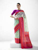 Aqua Green Boota Organza Handloom Banarasi Saree - Sacred Weaves