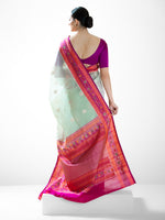 Aqua Green Boota Organza Handloom Banarasi Saree - Sacred Weaves