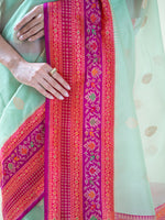 Aqua Green Boota Organza Handloom Banarasi Saree - Sacred Weaves