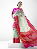 Aqua Green Boota Organza Handloom Banarasi Saree - Sacred Weaves