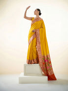 Yellow Plain Paithani Katan Silk Handloom Banarasi Saree - Sacred Weaves
