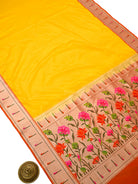 Yellow Plain Paithani Katan Silk Handloom Banarasi Saree - Sacred Weaves