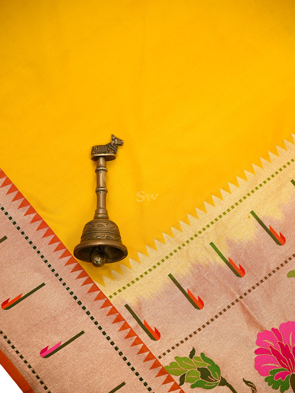 Yellow Plain Paithani Katan Silk Handloom Banarasi Saree - Sacred Weaves