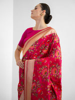 Pink Red Meenakari Katan Silk Handloom Banarasi Saree - Sacred Weaves