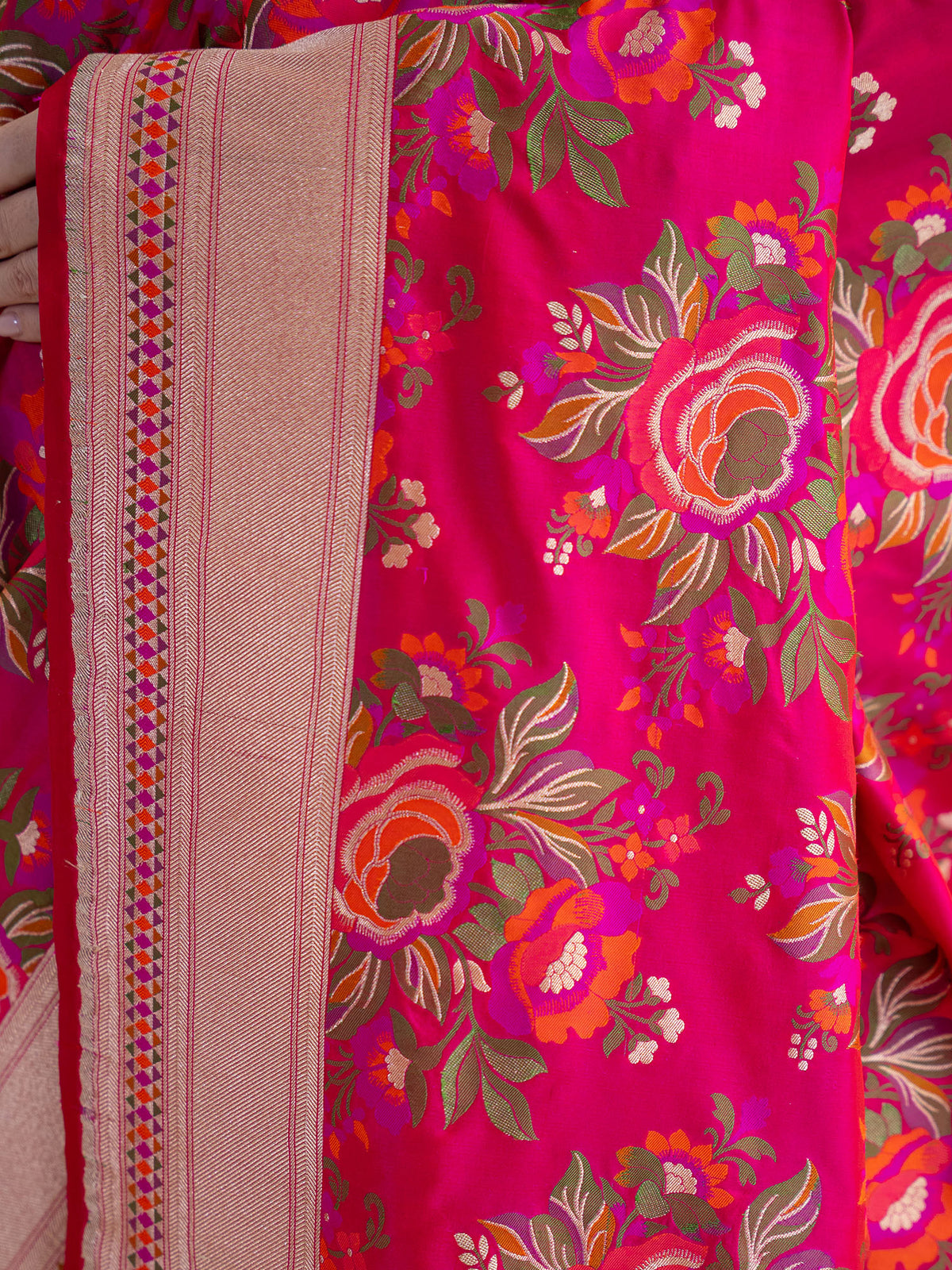 Pink Red Meenakari Katan Silk Handloom Banarasi Saree - Sacred Weaves