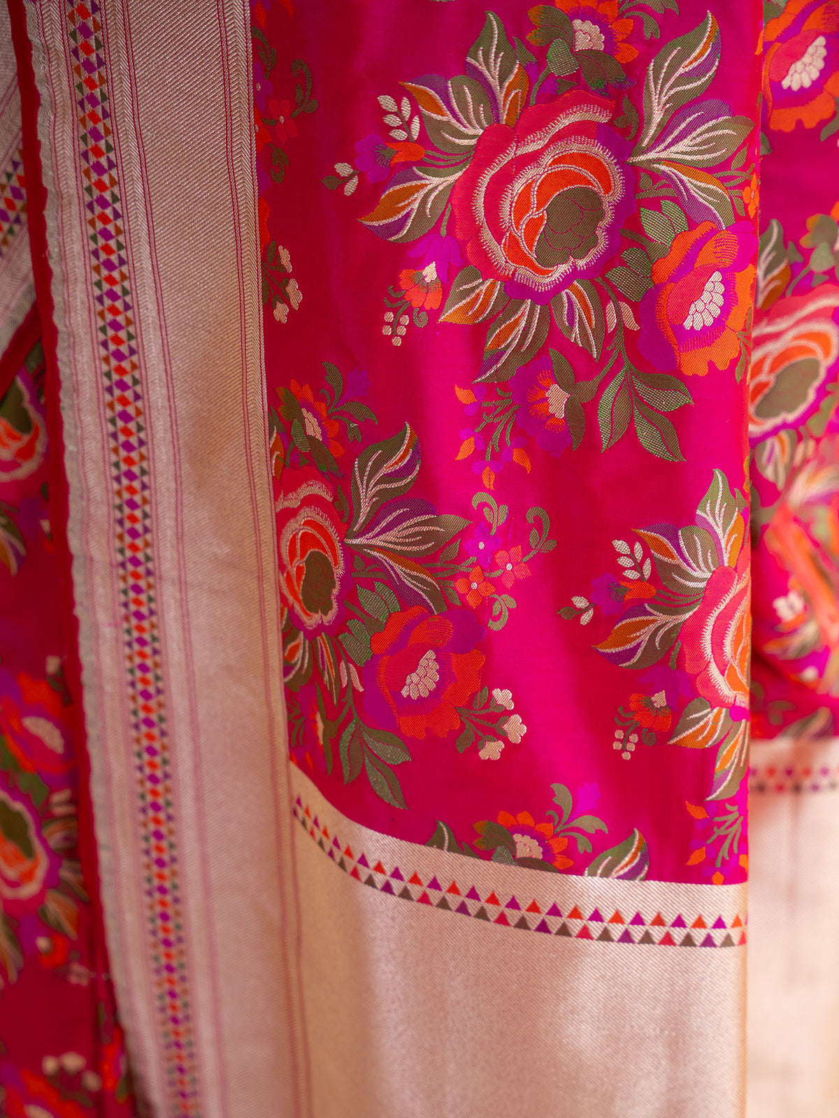 Pink Red Meenakari Katan Silk Handloom Banarasi Saree - Sacred Weaves