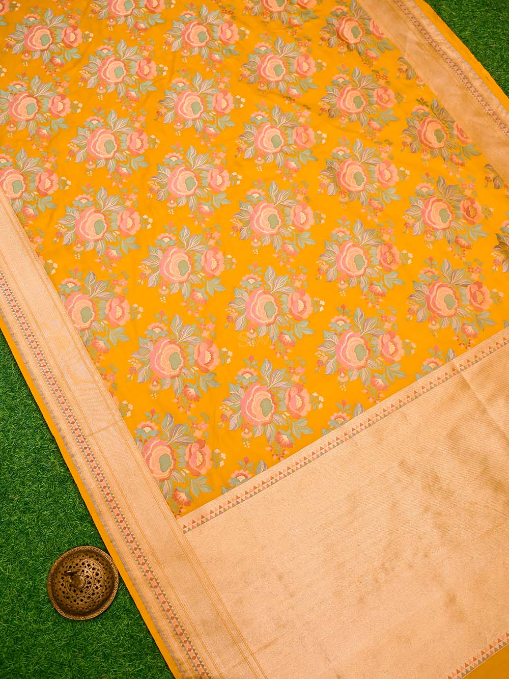 Yellow Meenakari Katan Silk Handloom Banarasi Saree - Sacred Weaves