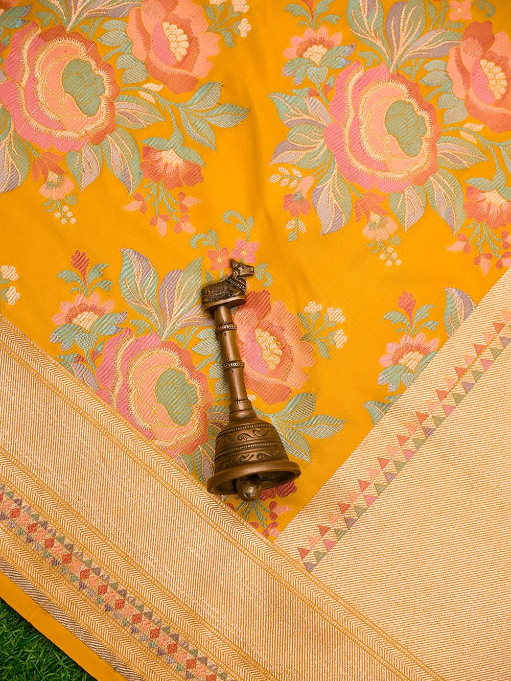 Yellow Meenakari Katan Silk Handloom Banarasi Saree - Sacred Weaves