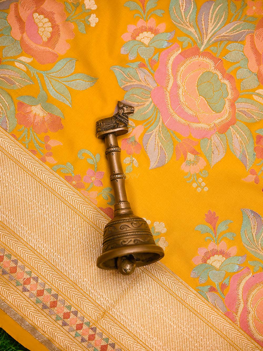 Yellow Meenakari Katan Silk Handloom Banarasi Saree - Sacred Weaves