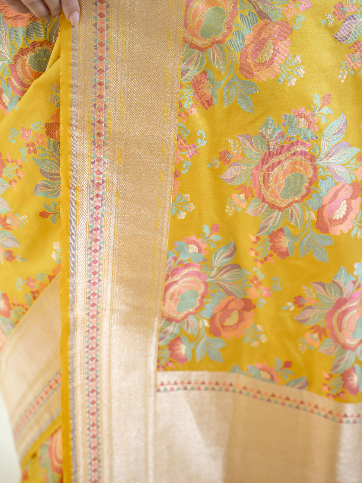 Yellow Meenakari Katan Silk Handloom Banarasi Saree - Sacred Weaves