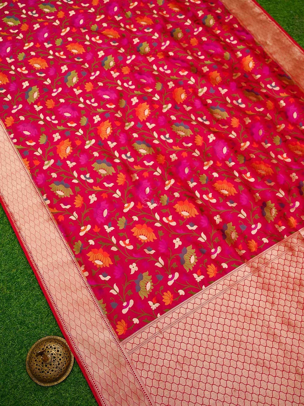 Dark Pink Meenakari Katan Silk Handloom Banarasi Saree - Sacred Weaves