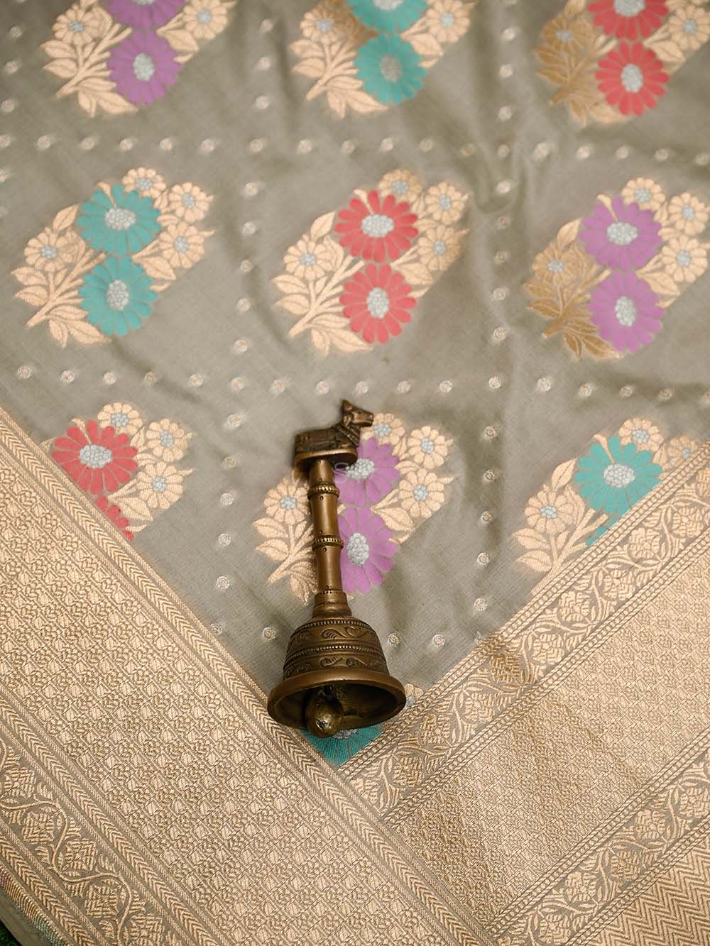 Grey Meenakari Katan Silk Handloom Banarasi Saree - Sacred Weaves