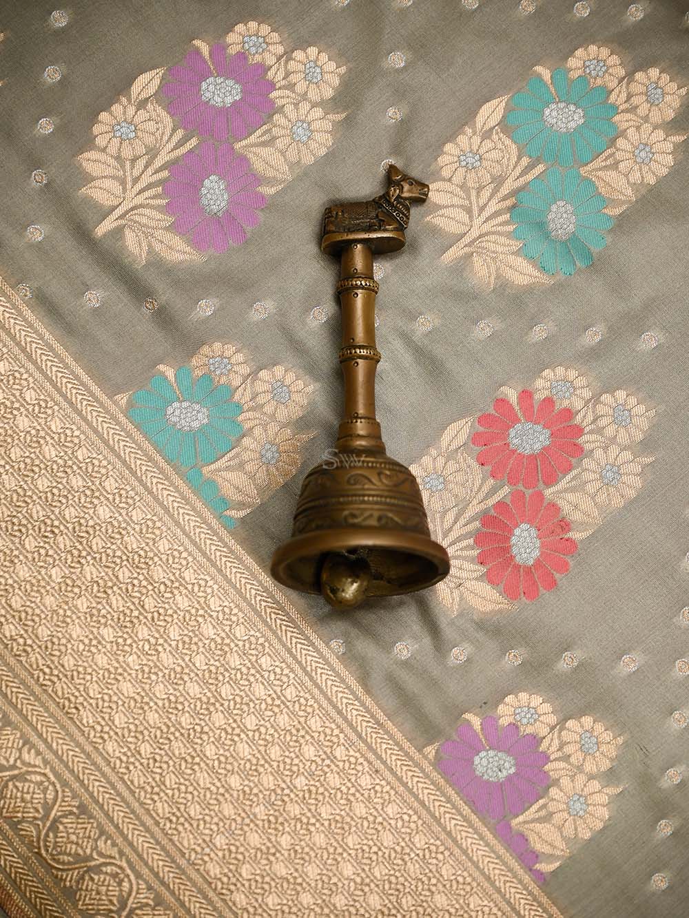 Grey Meenakari Katan Silk Handloom Banarasi Saree - Sacred Weaves