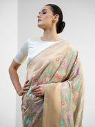 Grey Meenakari Katan Silk Handloom Banarasi Saree - Sacred Weaves