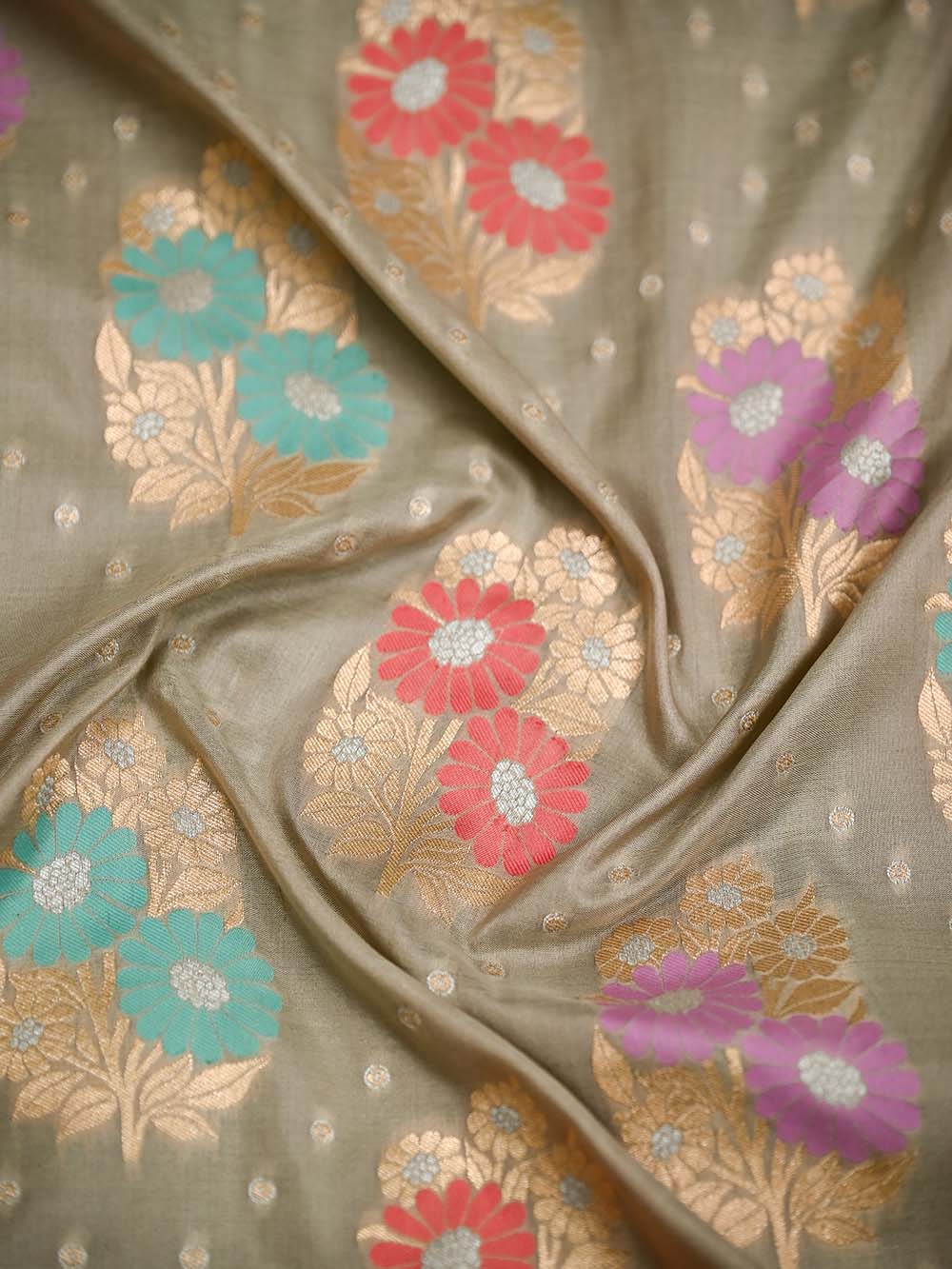 Grey Meenakari Katan Silk Handloom Banarasi Saree - Sacred Weaves